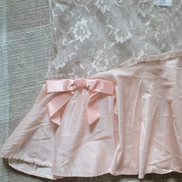 Vintage Coquette Girlypop Feminine Girly Balletcore Sheer Lace Pink Slip Dress - Picture 3 of 11